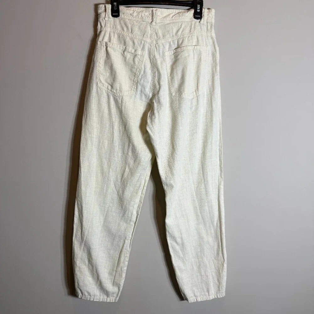 Zara Linen Straight Leg Pants Womens 31 Ivory Lagenlook Minimalist Beach Coastal